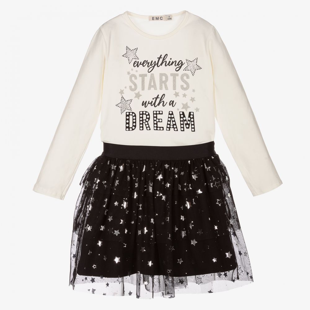 Everything Must Change - Ivory & Black Stars Skirt Set | Childrensalon