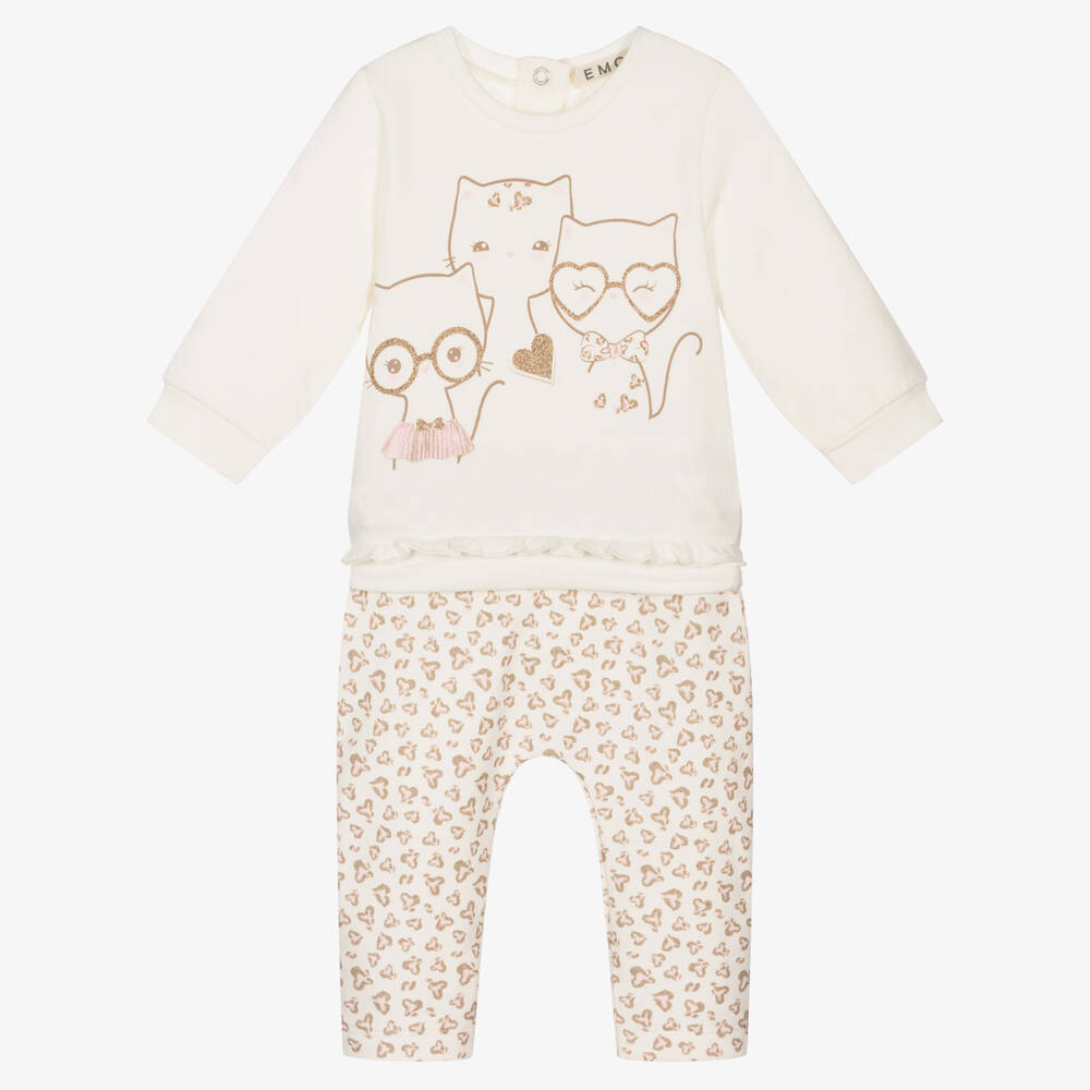 Everything Must Change-Ivory Cotton Baby Trouser Set | Childrensalon Outlet