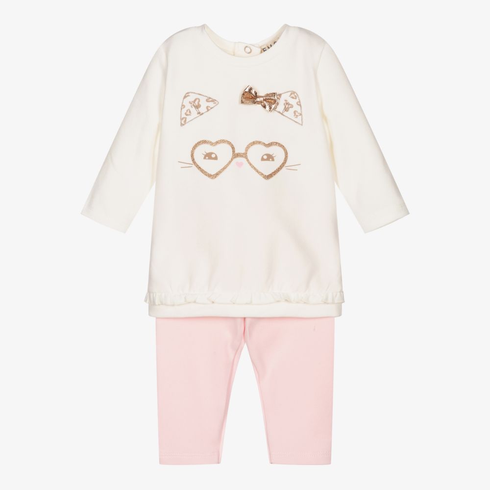 Everything Must Change - Ivory & Pink Cat Leggings Set | Childrensalon