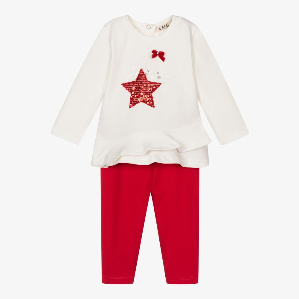 Everything Must Change-Кремовый топ с собакой и красные легинсы | Childrensalon Outlet