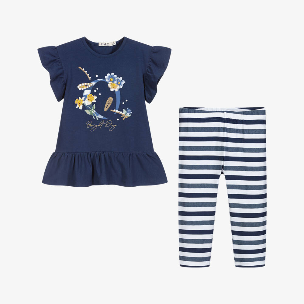 Everything Must Change-Синий комплект из хлопка с легинсами | Childrensalon Outlet