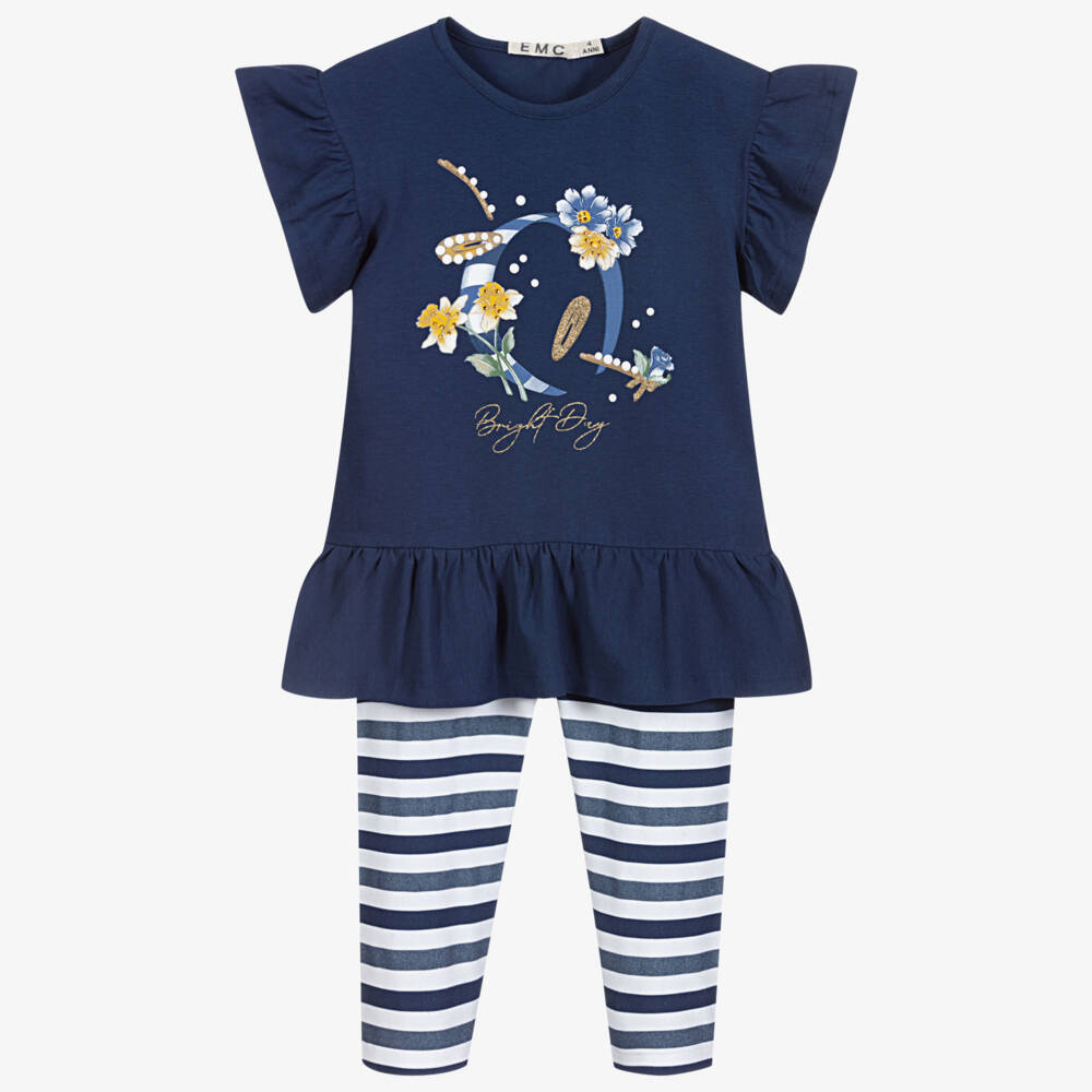 Everything Must Change-Синий комплект из хлопка с легинсами | Childrensalon Outlet