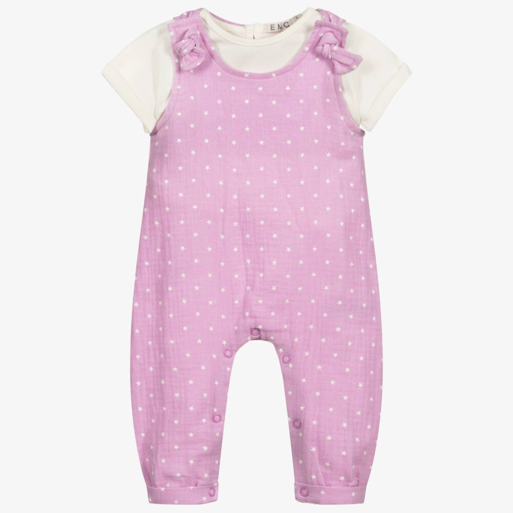 Everything Must Change-Pink Cotton Dungarees Set | Childrensalon Outlet