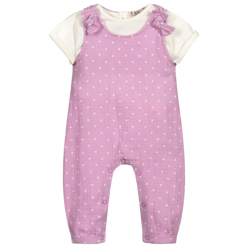 Everything Must Change - Pink Cotton Dungarees Set | Childrensalon