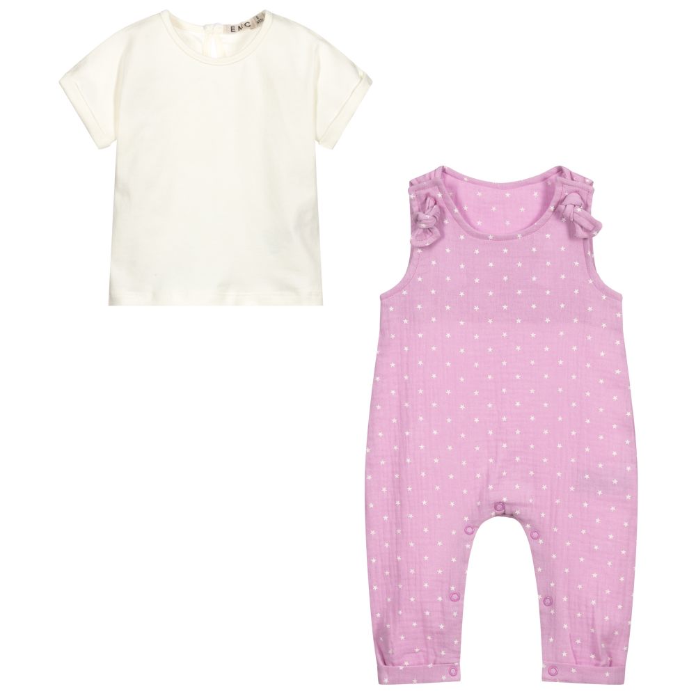 افريثينغ مست تشاينج-Pink Cotton Dungarees Set | Childrensalon Outlet