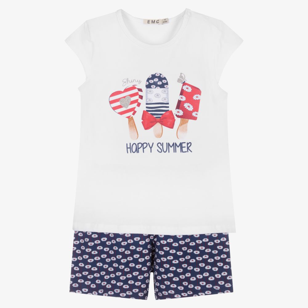 Everything Must Change - Pyjama short blanc et bleu | Childrensalon