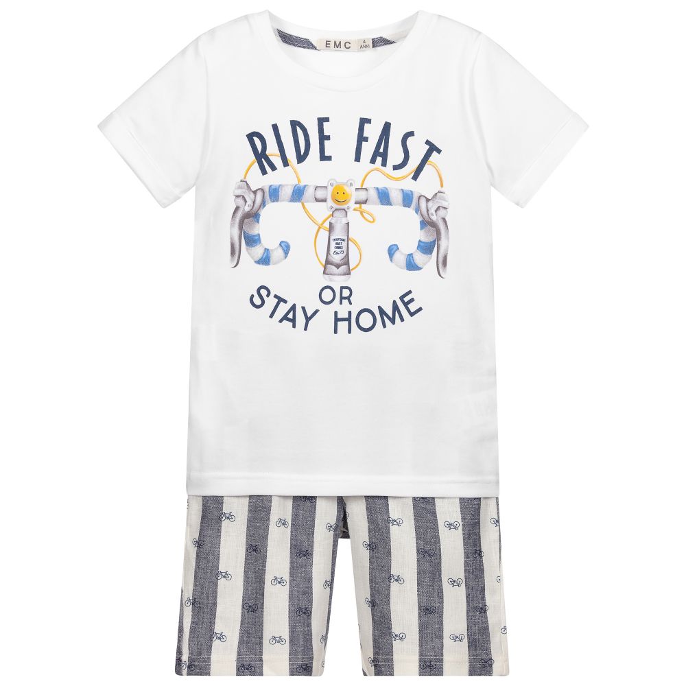 Everything Must Change - White & Blue Shorts Set | Childrensalon