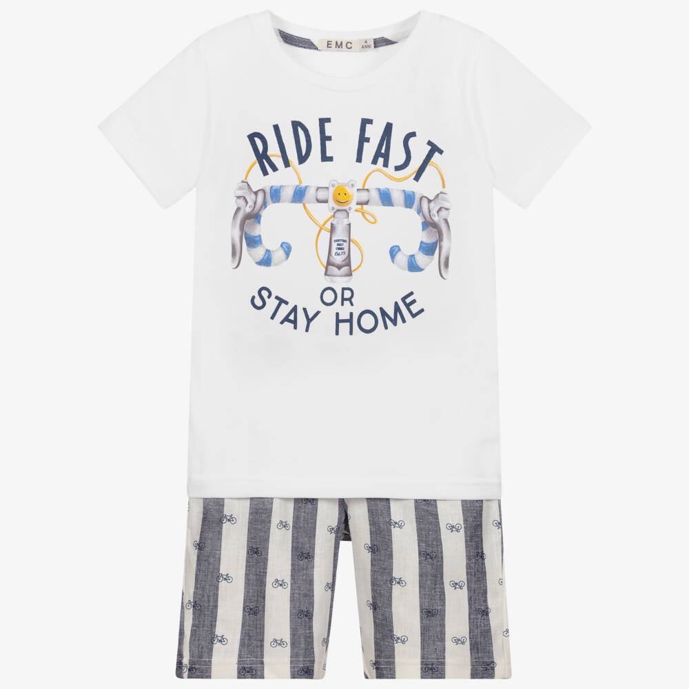 Everything Must Change-White & Blue Shorts Set | Childrensalon Outlet