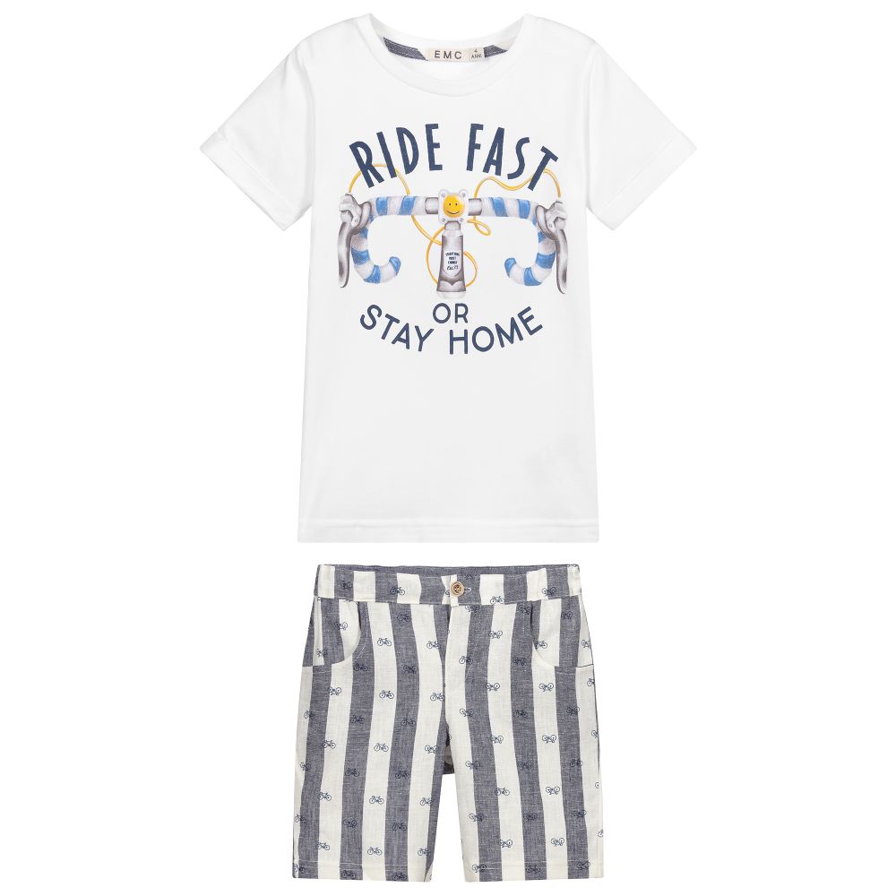 Everything Must Change-White & Blue Shorts Set | Childrensalon Outlet