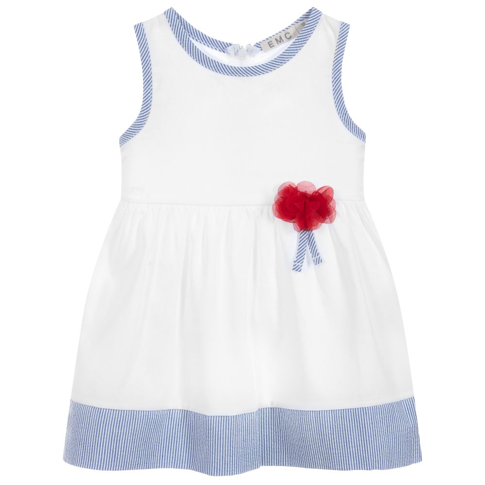 Everything Must Change - فستان قطن لون أبيض وأزرق للمولودات | Childrensalon