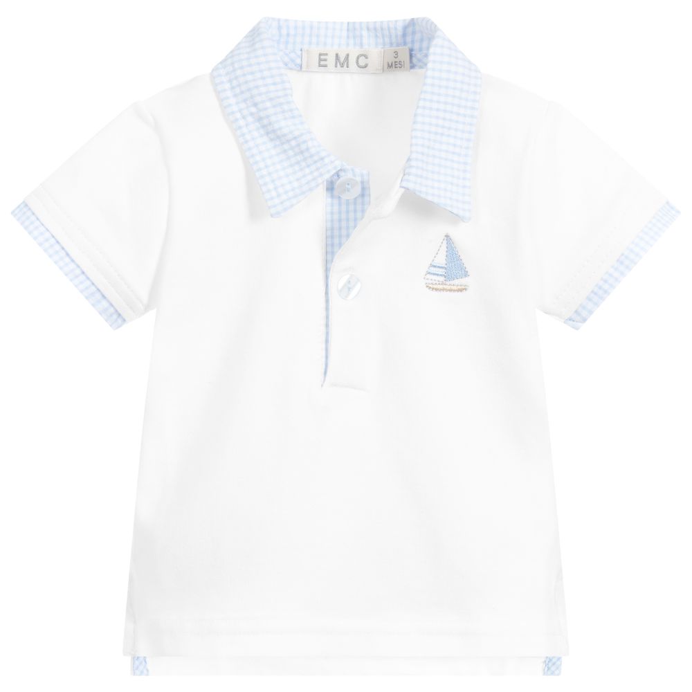 Everything Must Change-توب بولو قطن جيرسي لون أبيض وأزرق للمواليد | Childrensalon Outlet