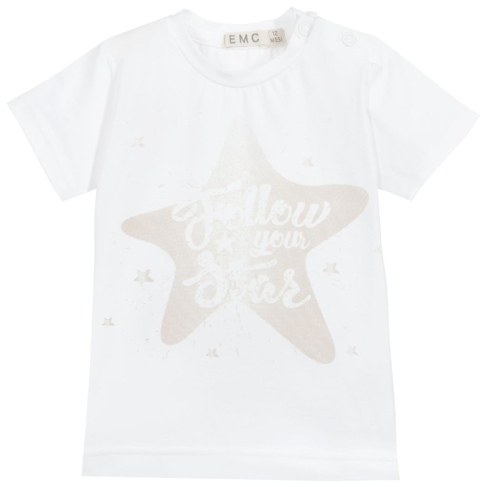 Everything Must Change - White Cotton Star Baby T-Shirt | Childrensalon