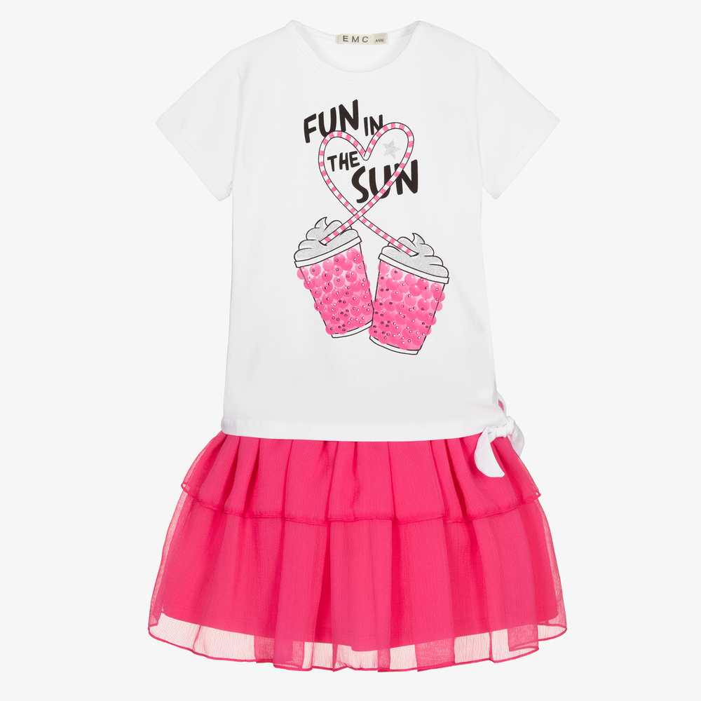 Everything Must Change - White & Pink Chiffon Skirt Set | Childrensalon