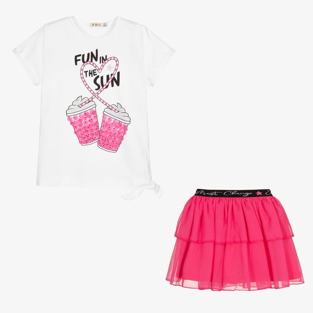 Everything Must Change-White & Pink Chiffon Skirt Set | Childrensalon Outlet