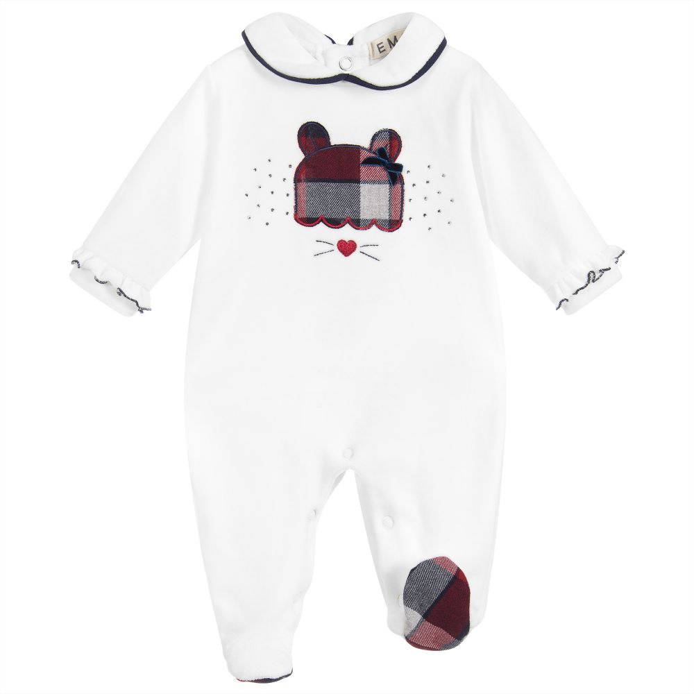 Everything Must Change - White Velour Babygrow | Childrensalon Outlet