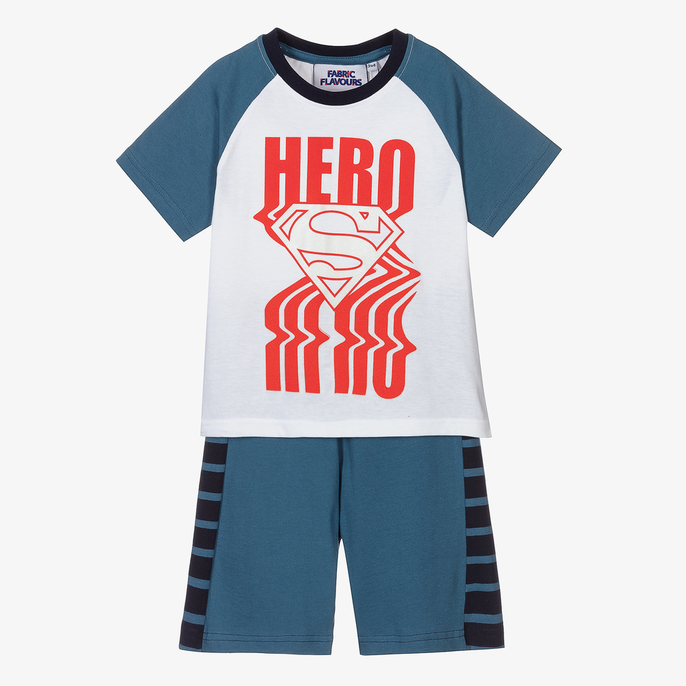 Fabric Flavours - Blauer, kurzer Superman Schlafanzug | Childrensalon
