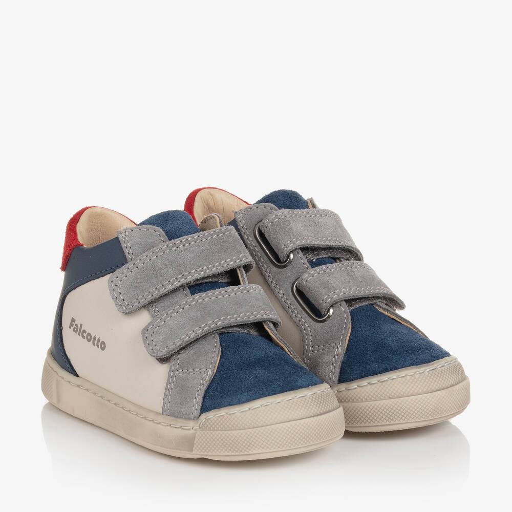 Falcotto by Naturino - Boys Blue, Grey & Ivory Suede Trainers  | Childrensalon