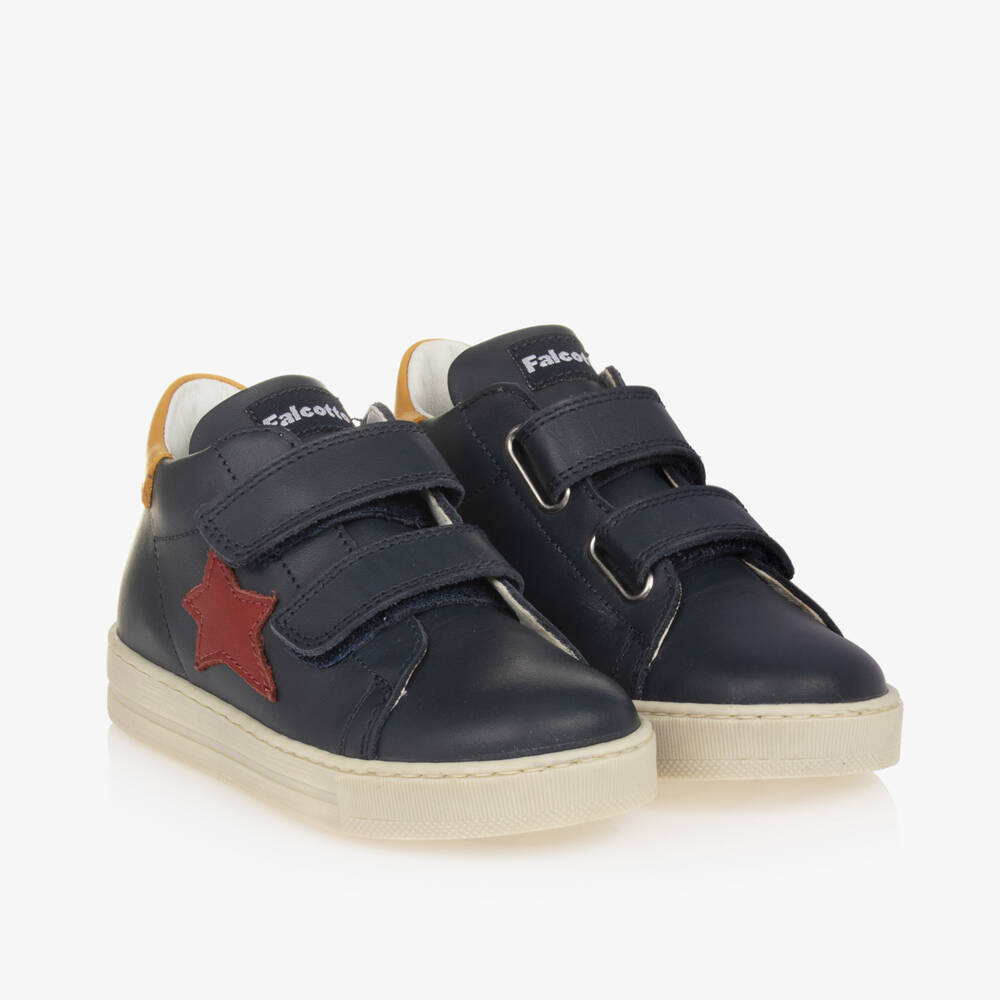 Falcotto by Naturino-Boys Blue Leather Star Trainers | Childrensalon Outlet