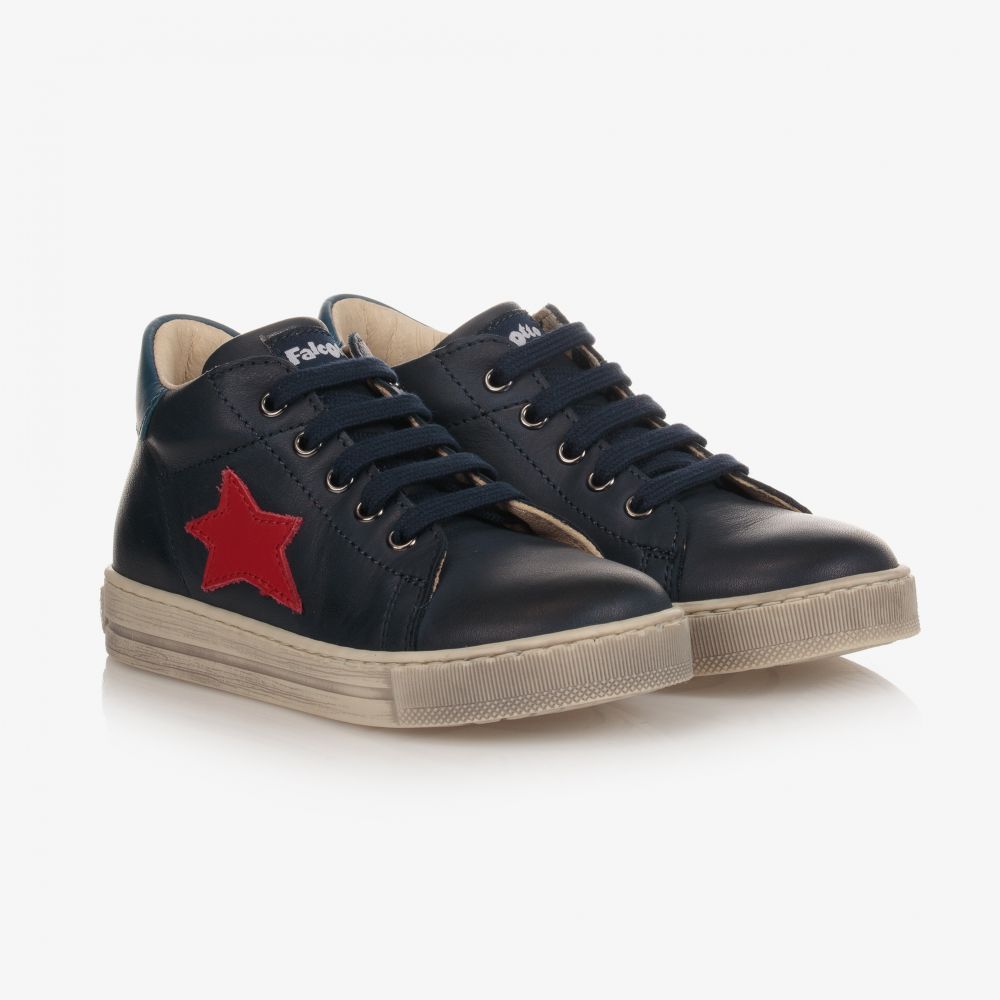 Falcotto by Naturino - Boys Blue Leather Trainers | Childrensalon
