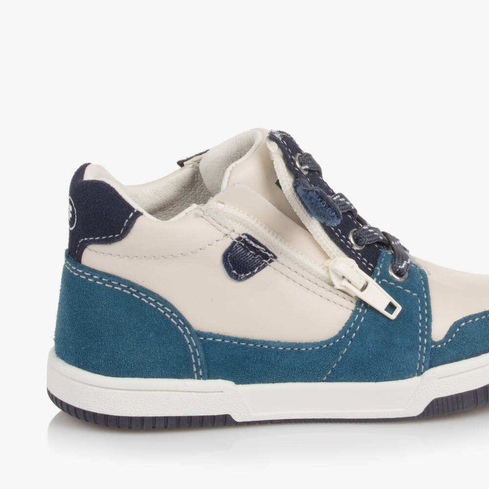 Falcotto by Naturino-Boys Ivory & Blue Leather Trainers | Childrensalon Outlet