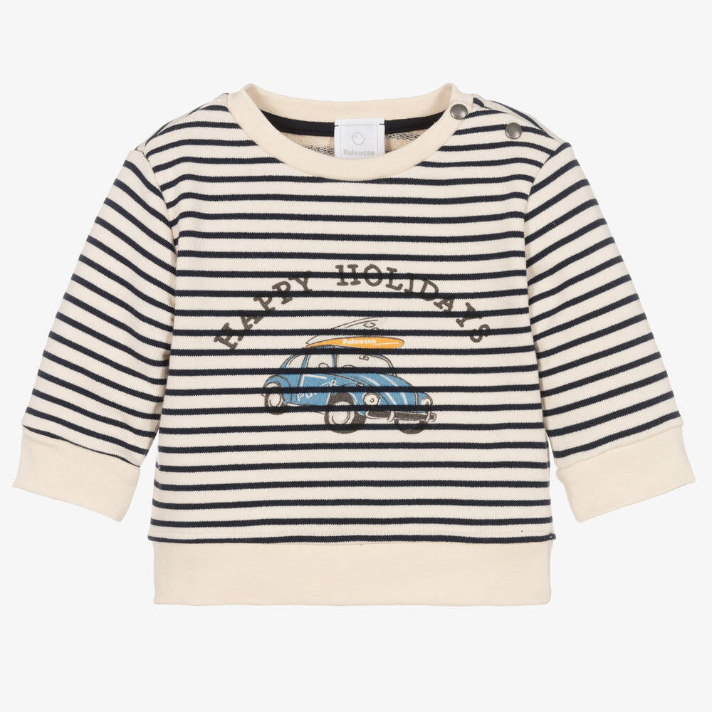 Falcotto by Naturino - Boys Ivory & Blue Striped Cotton Sweatshirt | Childrensalon