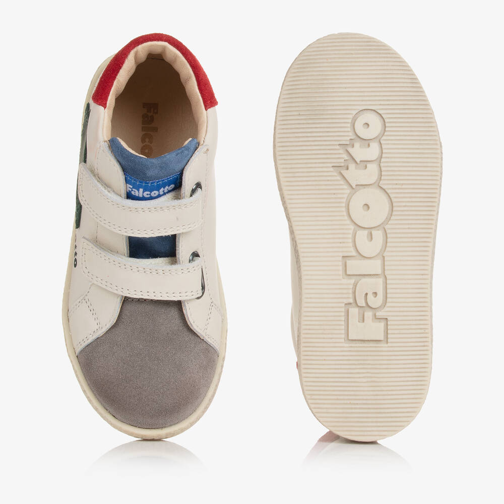 Falcotto by Naturino-Boys Ivory & Grey Leather Trainers | Childrensalon Outlet