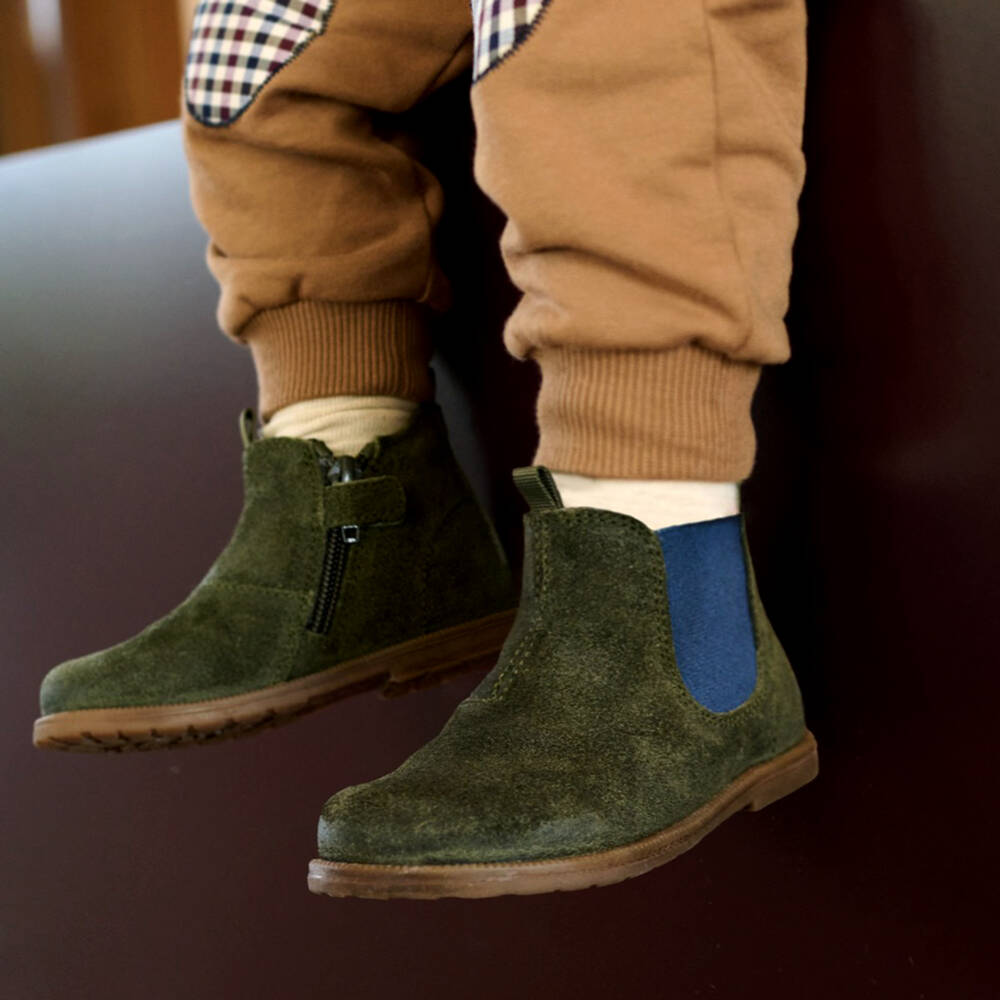 Falcotto by Naturino-Boys Khaki Suede Leather Boots | Childrensalon Outlet