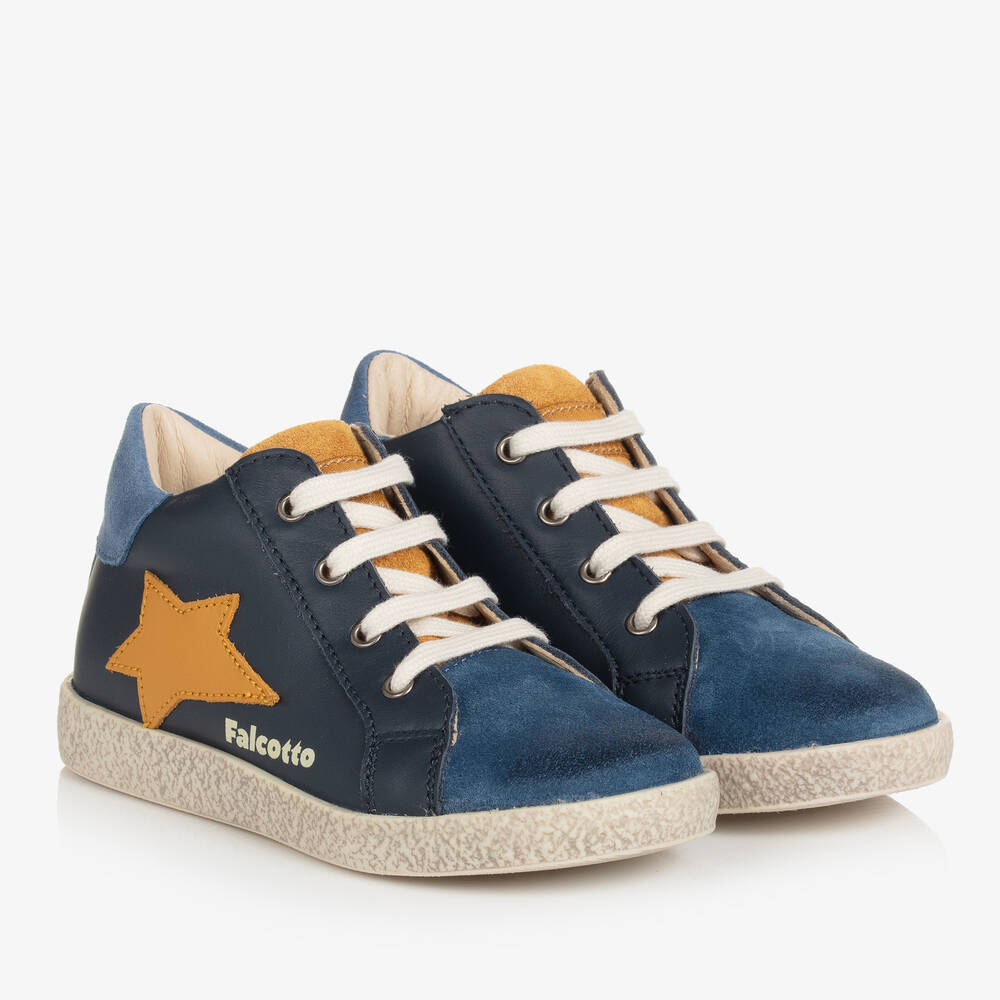 Falcotto by Naturino - Boys Navy Blue Leather Trainers | Childrensalon