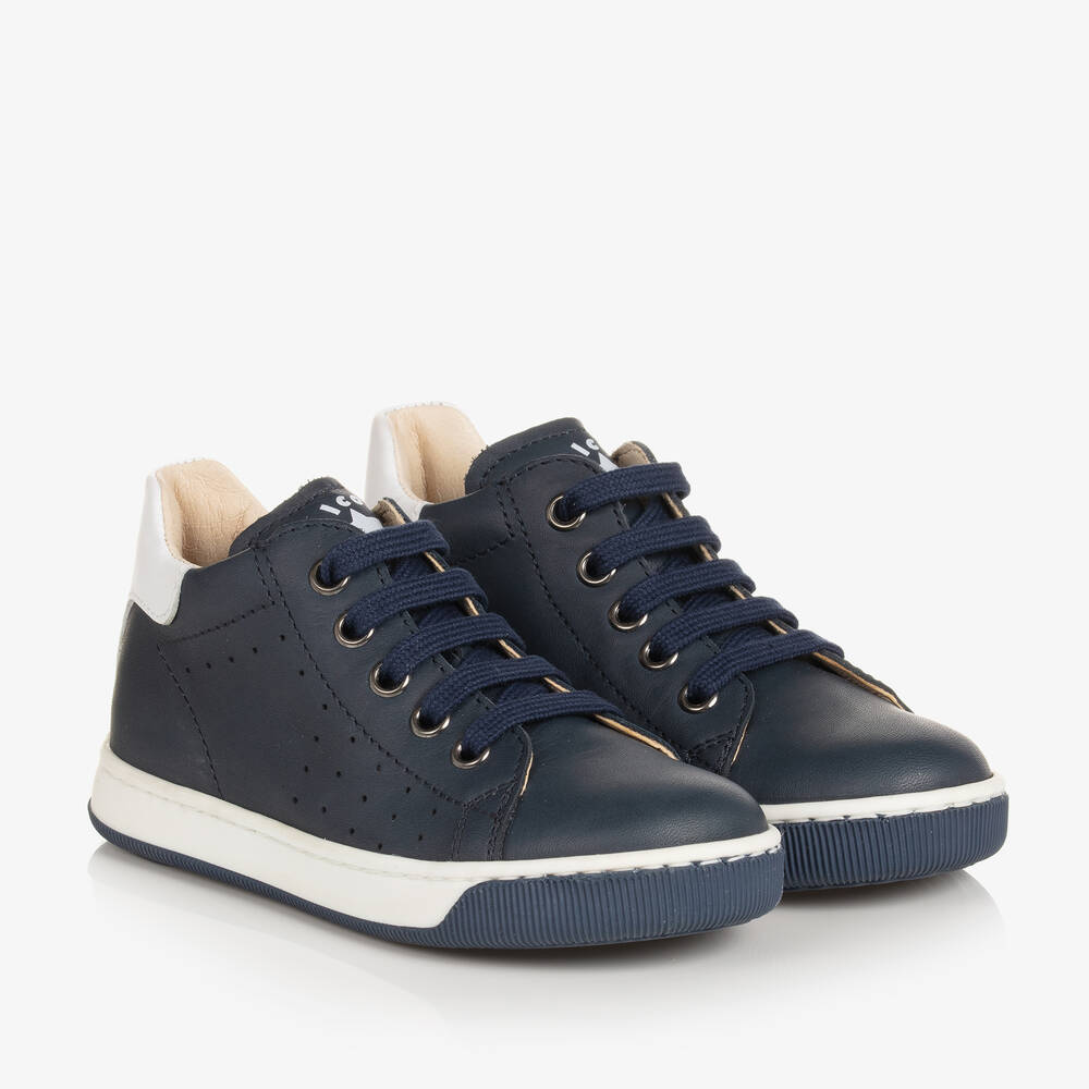 Falcotto by Naturino - Boys Navy Blue Leather Trainers | Childrensalon