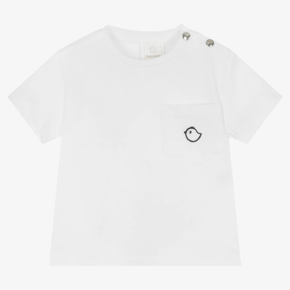 Falcotto by Naturino - Boys White Cotton Logo T-Shirt | Childrensalon