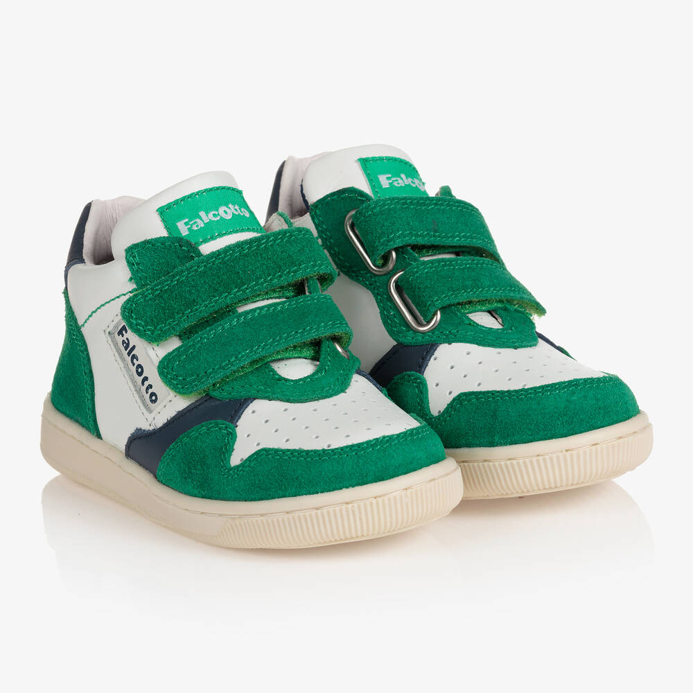 Falcotto by Naturino - Boys White & Green Leather Trainers | Childrensalon