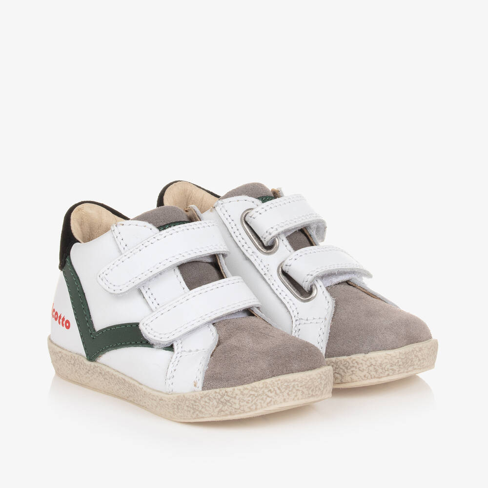 Falcotto by Naturino - Boys White & Grey Leather Trainers | Childrensalon