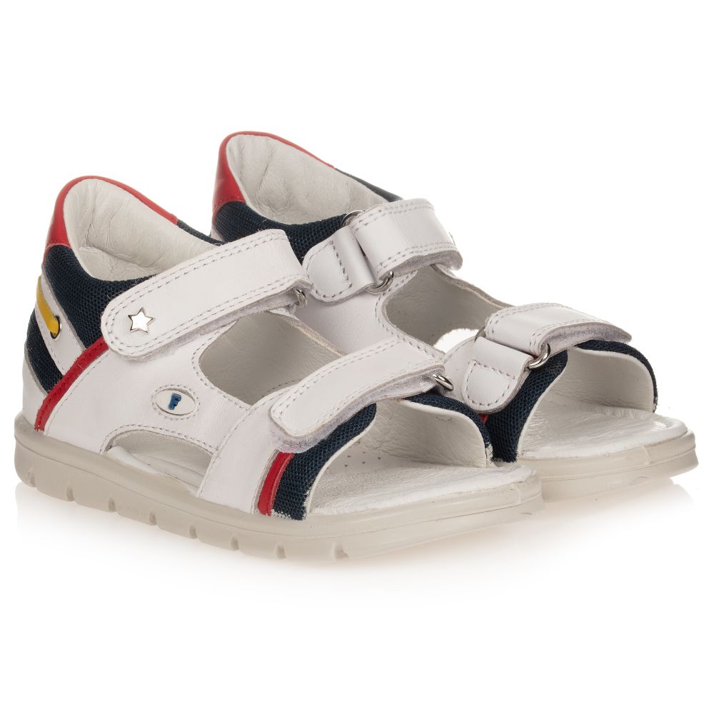 Falcotto by Naturino - Boys White & Navy Blue Sandals | Childrensalon