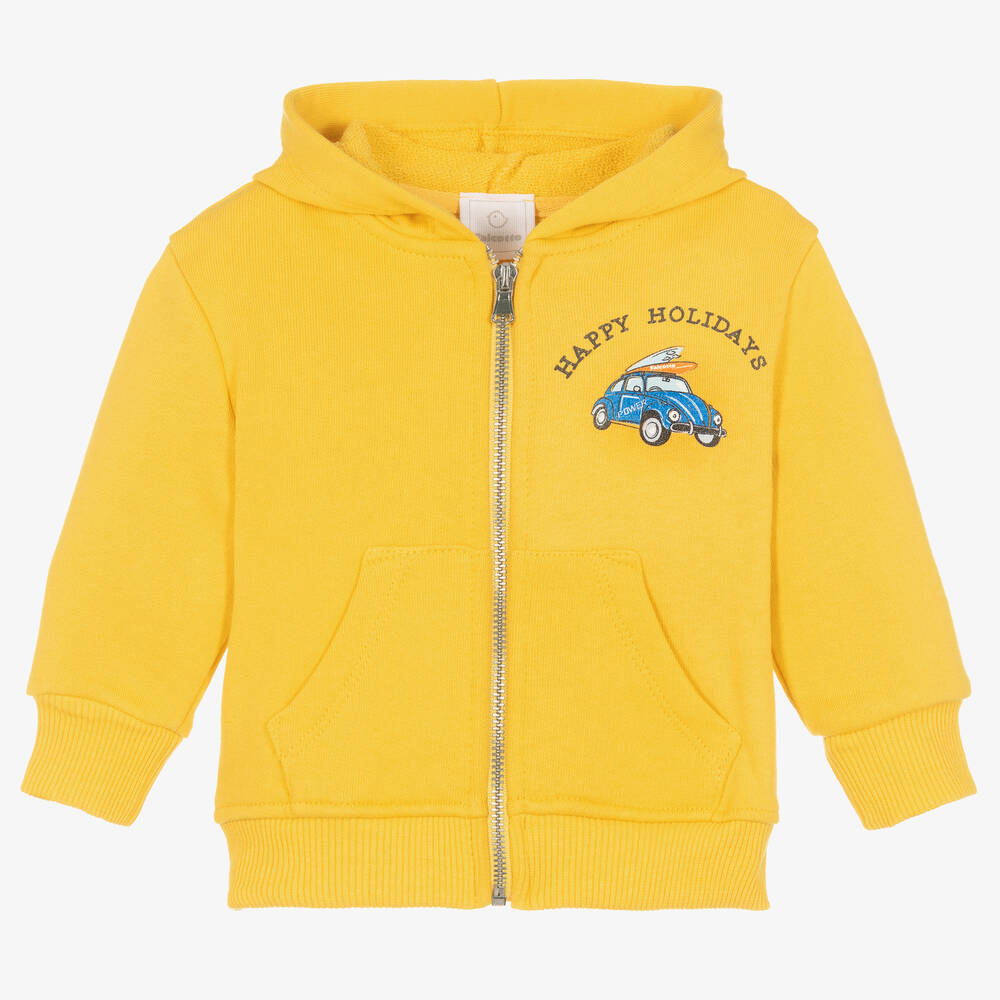 Falcotto by Naturino - Boys Yellow Cotton Hooded Zip-Up Top | Childrensalon