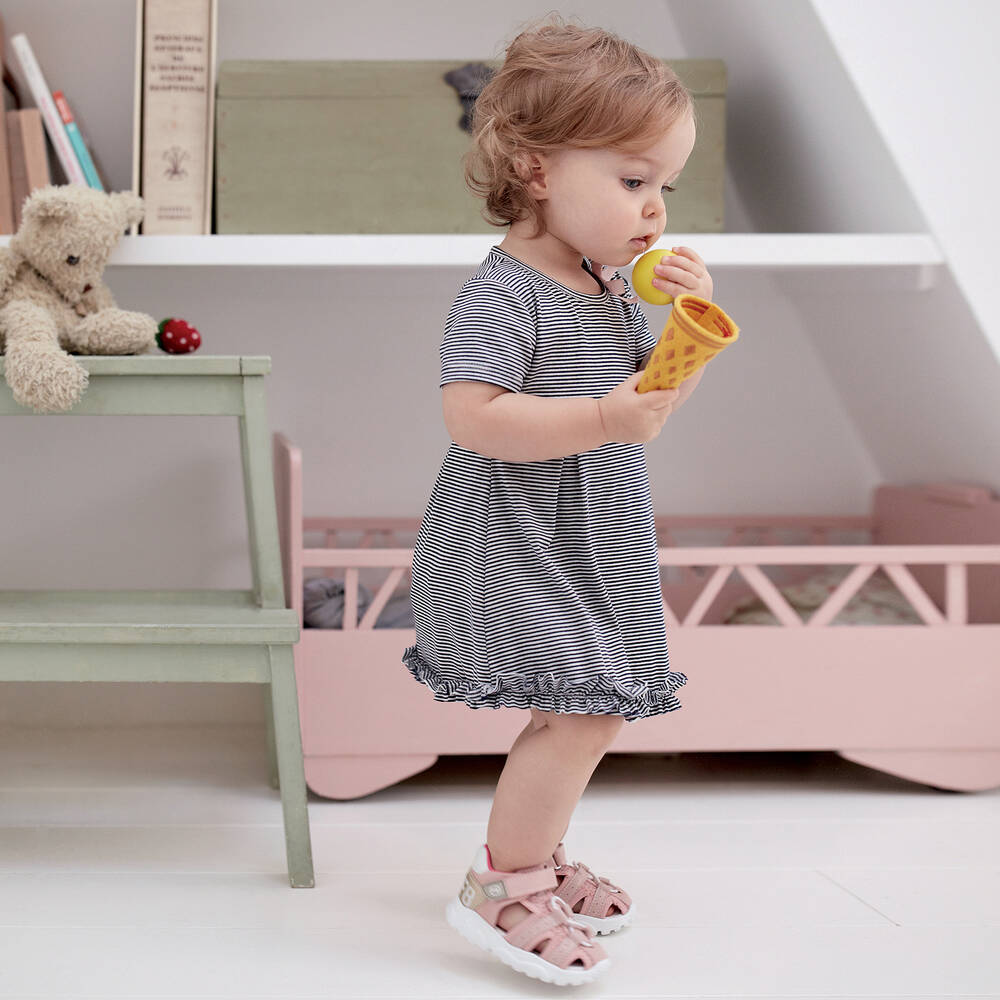 Falcotto by Naturino-Girls Blue & White Striped Jersey Dress | Childrensalon Outlet