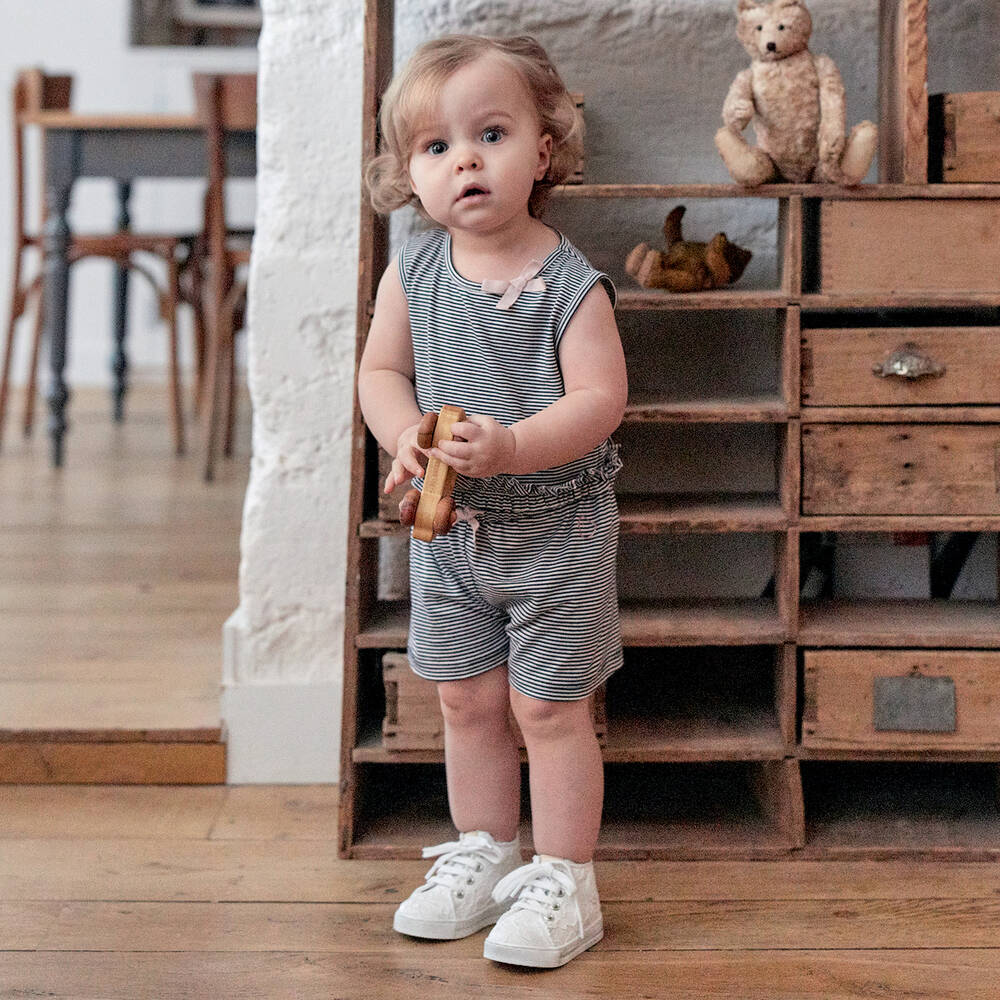 Falcotto by Naturino-Girls Blue & White Striped Jersey Top | Childrensalon Outlet