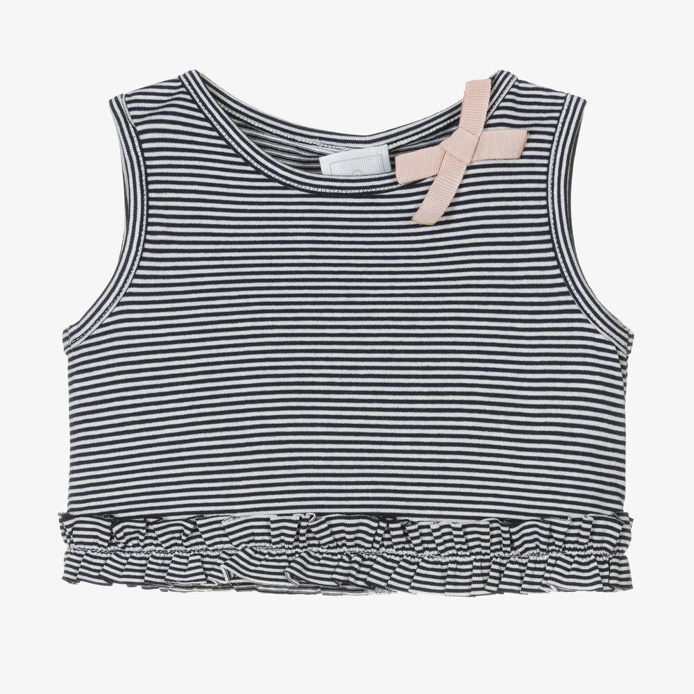 Falcotto by Naturino - Girls Blue & White Striped Jersey Top | Childrensalon