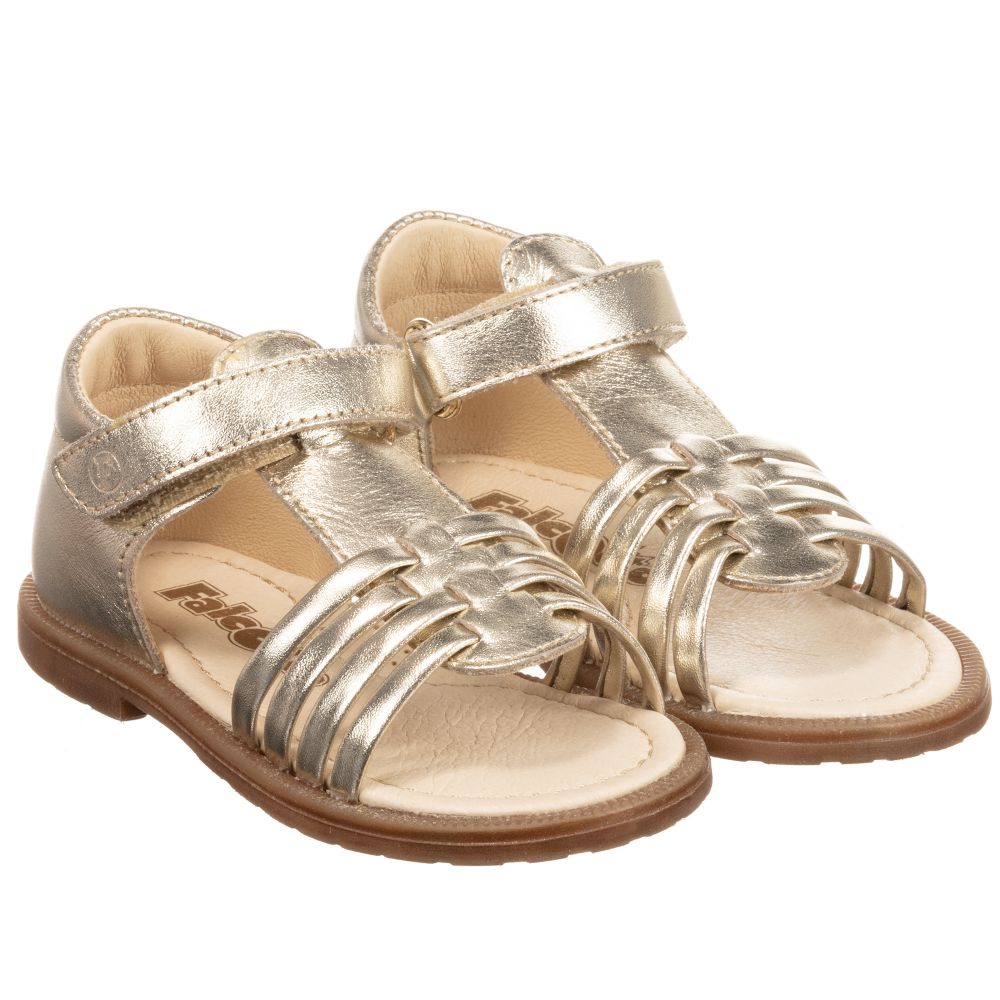 Falcotto by Naturino - Girls Gold Leather Sandals | Childrensalon