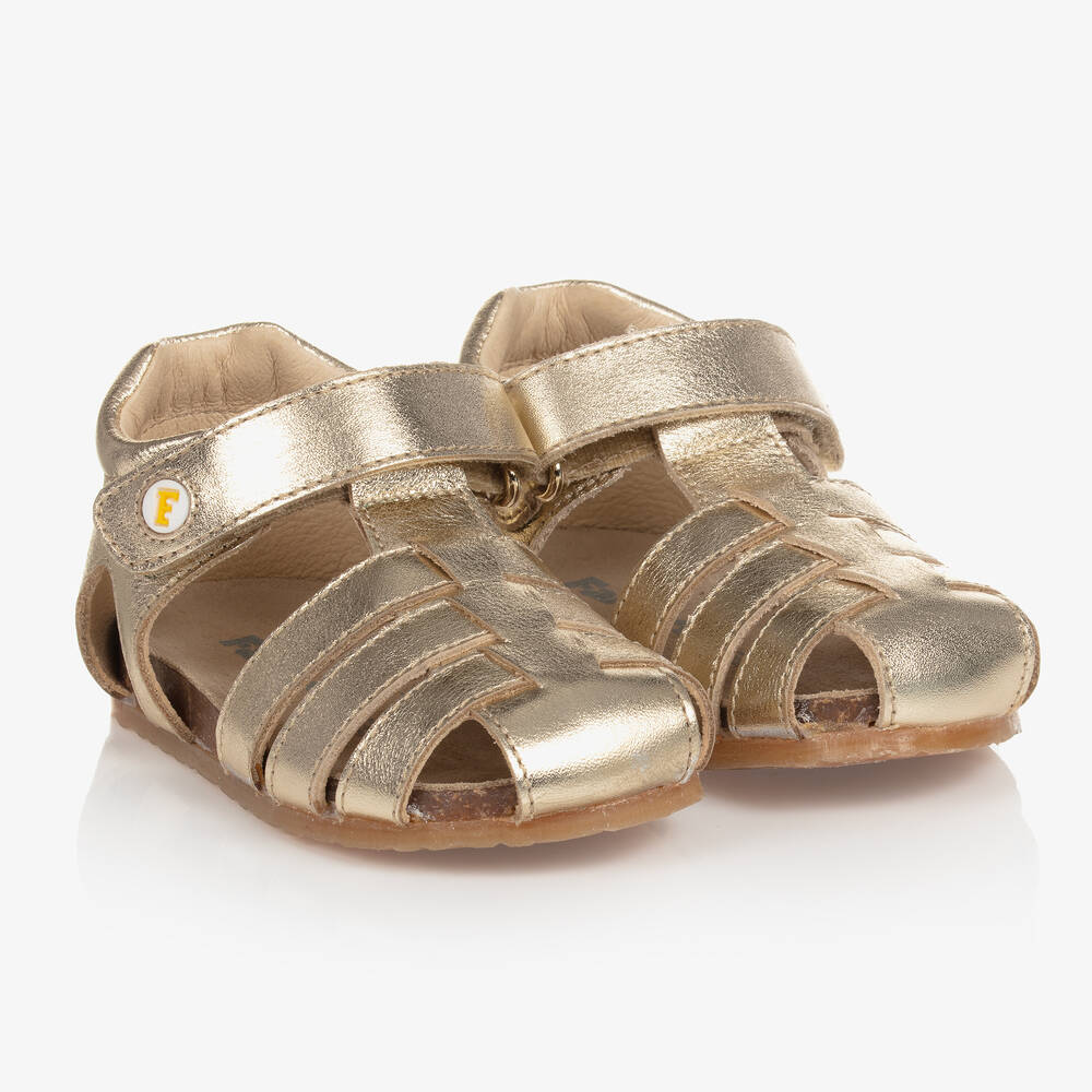 Falcotto by Naturino - Girls Gold Leather Sandals | Childrensalon