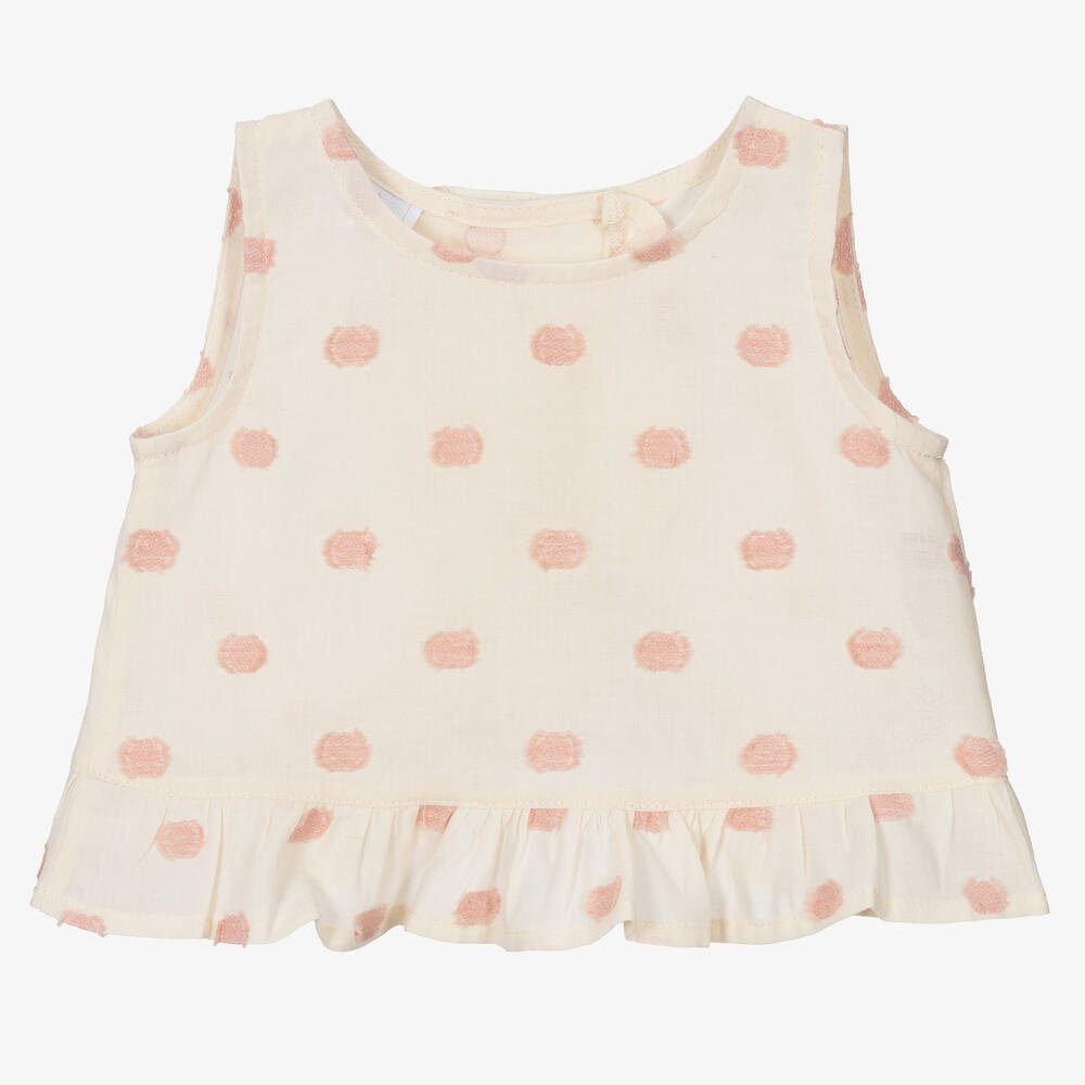 Falcotto by Naturino - Girls Ivory & Pink Dot Cotton Blouse | Childrensalon