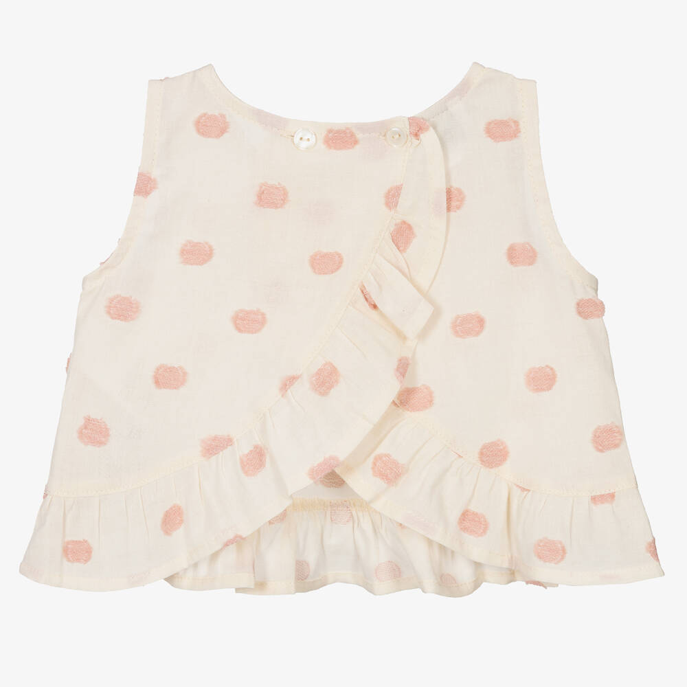 فالكوتو باي ناتورينو-Girls Ivory & Pink Dot Cotton Blouse | Childrensalon Outlet