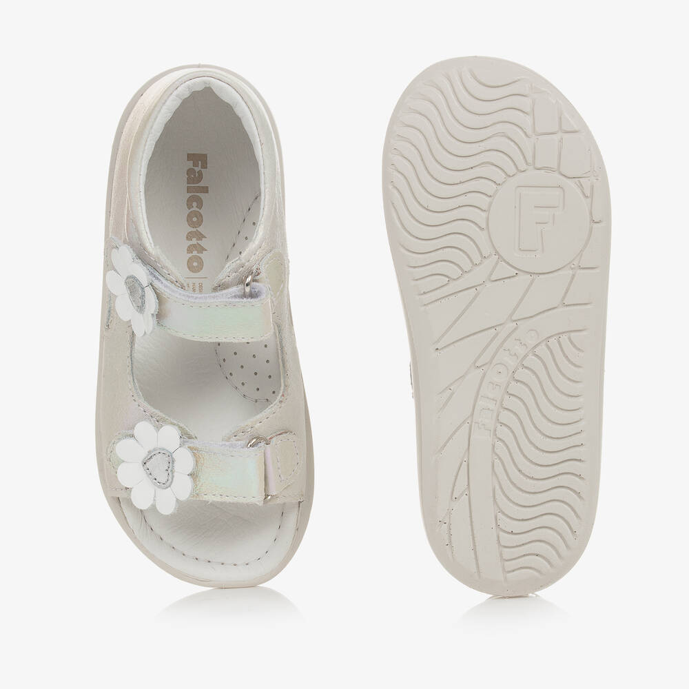 Falcotto by Naturino-Girls Pearlescent Ivory Leather Sandals | Childrensalon Outlet
