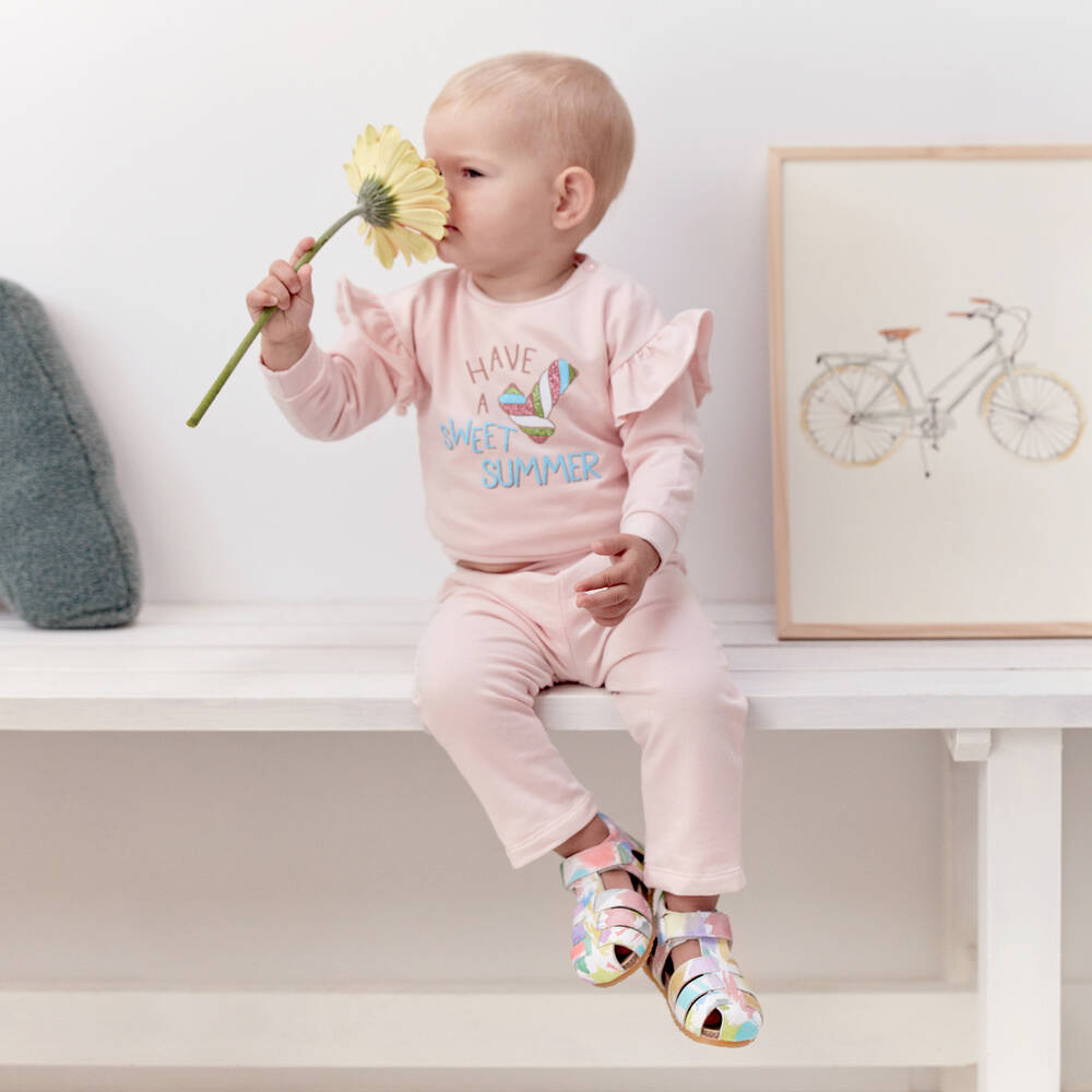 Falcotto by Naturino-Girls Pink Cotton Jersey Trousers | Childrensalon Outlet