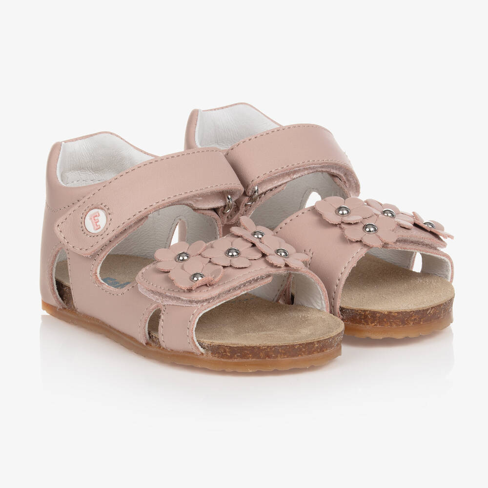 Falcotto by Naturino - Girls Pink Leather Flower Sandals | Childrensalon
