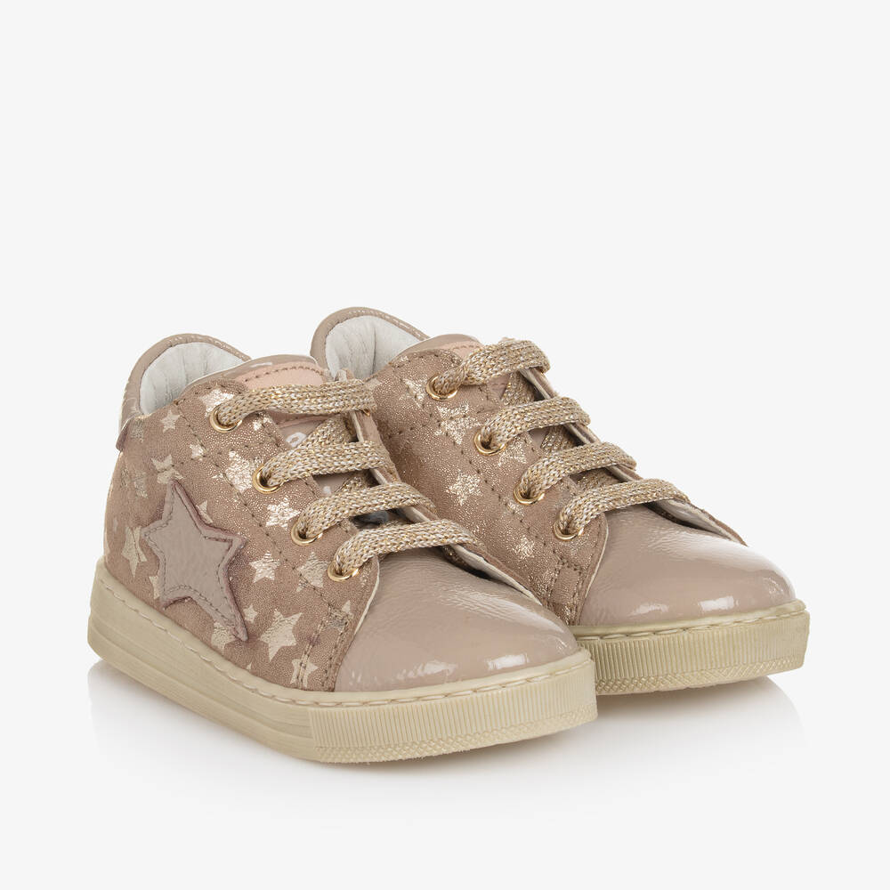 Falcotto by Naturino - Girls Pink Leather Star Trainers | Childrensalon