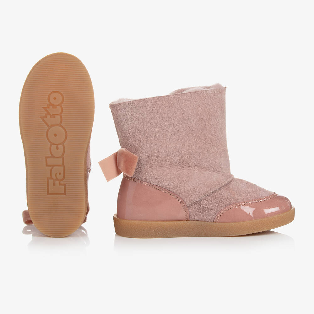 Falcotto by Naturino-Girls Pink Suede Leather Bow Boots | Childrensalon Outlet