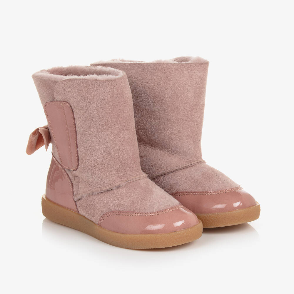 Falcotto by Naturino - Girls Pink Suede Leather Bow Boots | Childrensalon