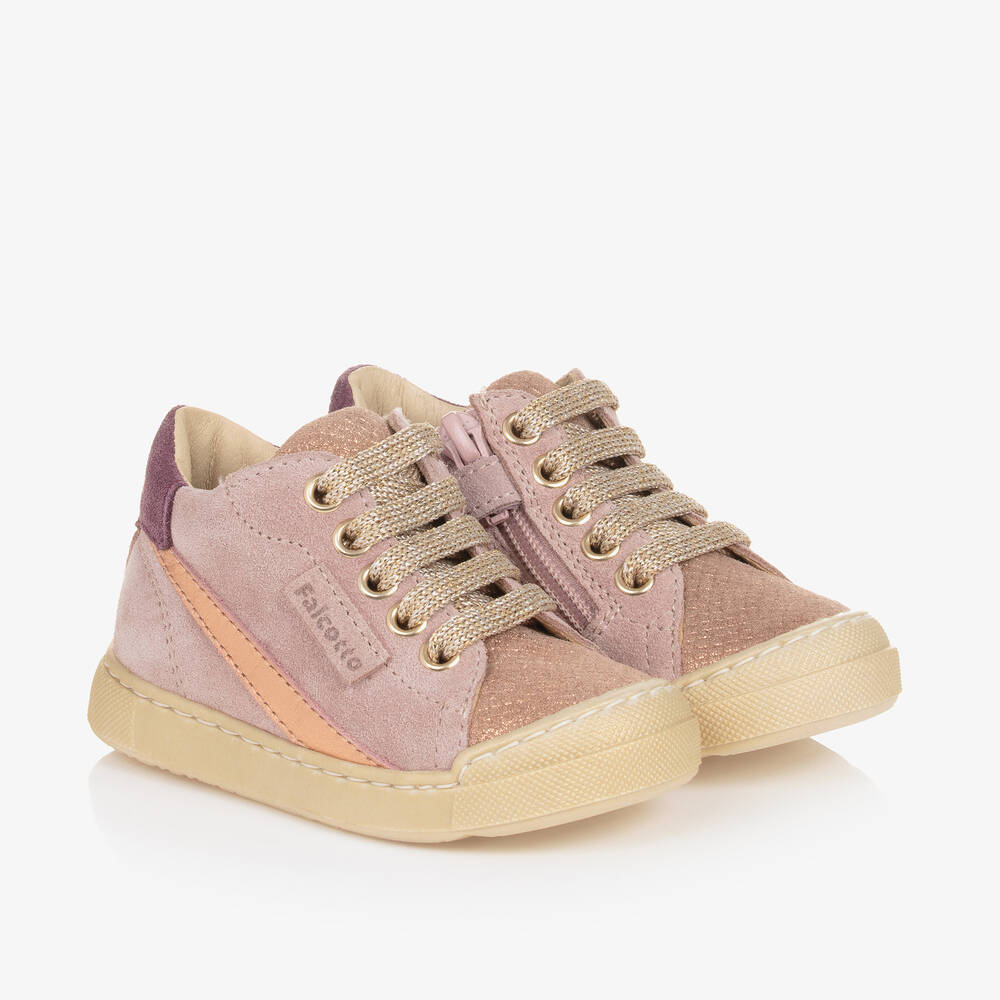 Falcotto by Naturino - Girls Pink Suede Leather Trainers | Childrensalon
