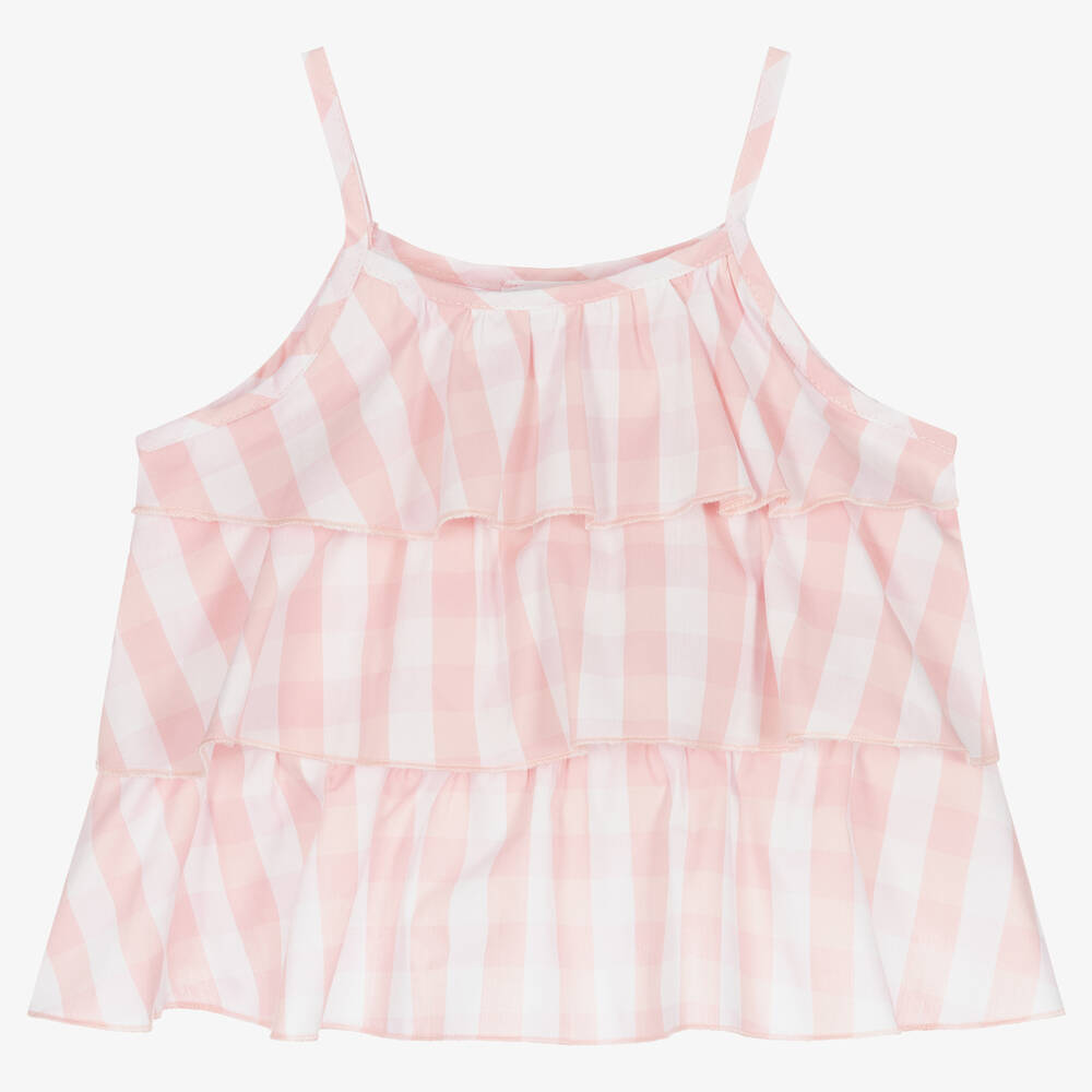 Falcotto by Naturino - Girls Pink & White Check Cotton Blouse | Childrensalon