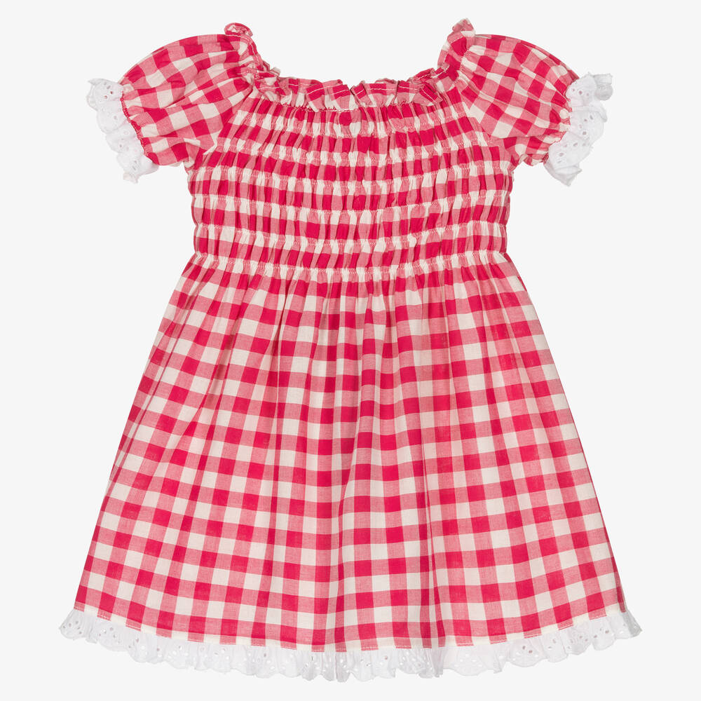 Falcotto by Naturino-Girls Pink & White Gingham Ruched Dress | Childrensalon Outlet